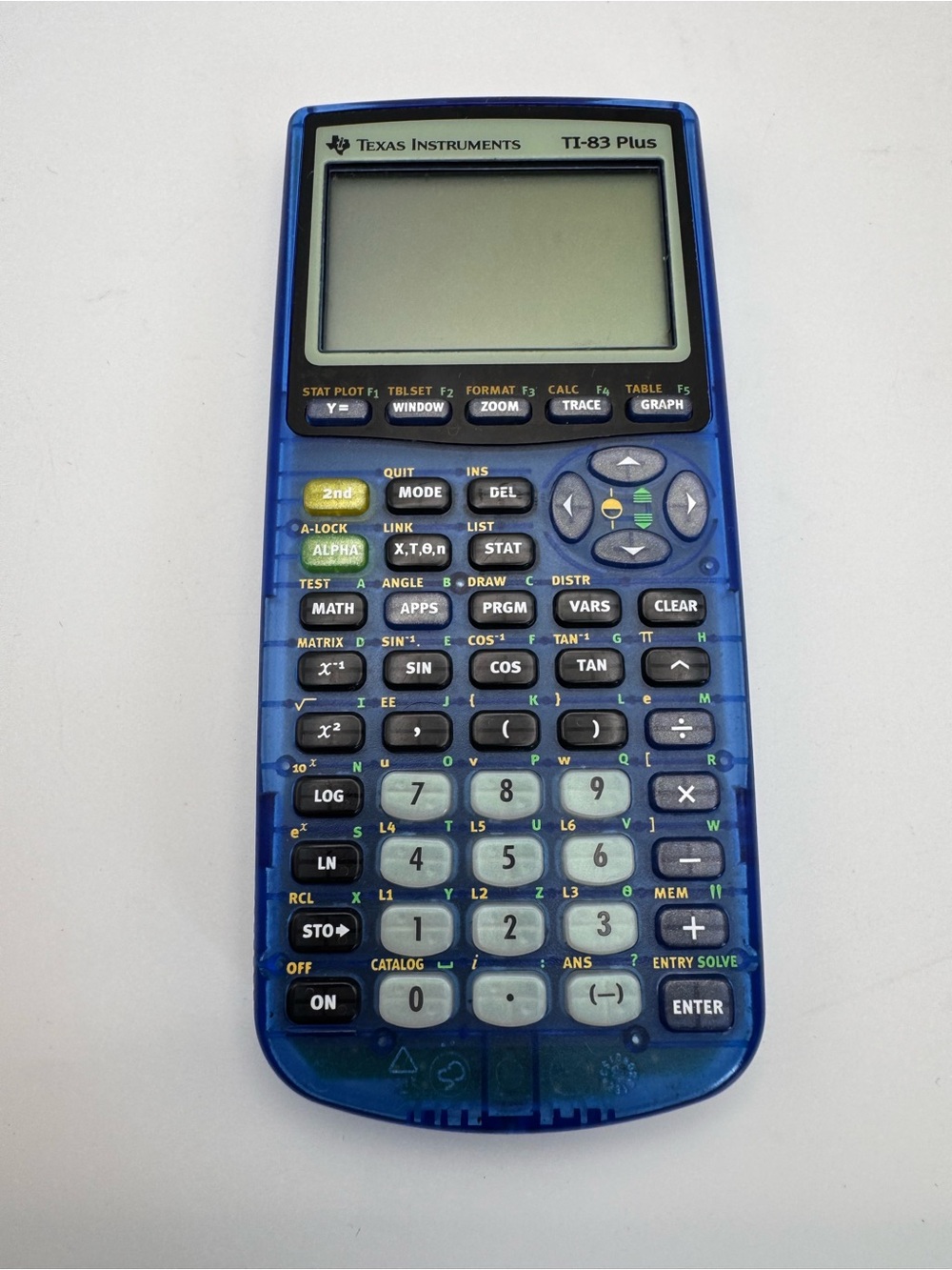 Texas Instruments TI 83 Plus Transparent Blue Clear Graphing Calculator. Tested